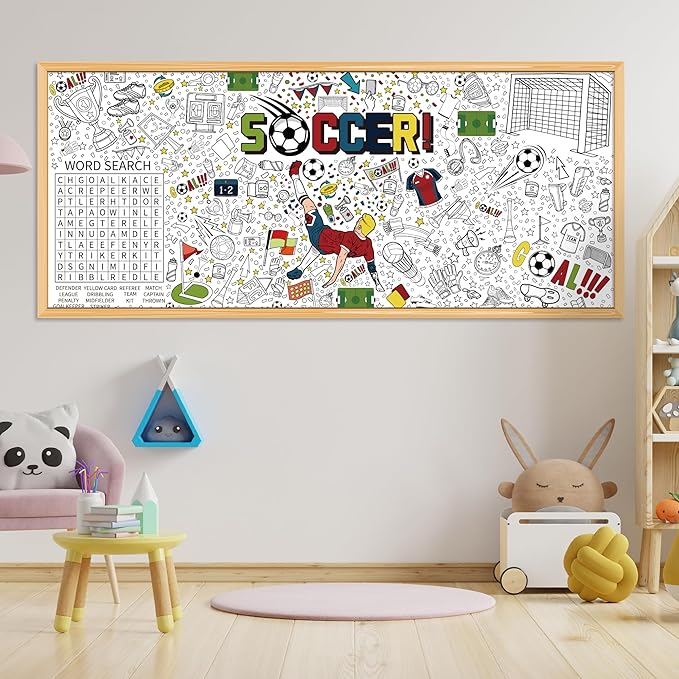 OHOME Soccer Giant Coloring Poster/Tablecloth - Soccer Themed Party Decorations - 30 x 72 Inches Jumbo Coloring Banner Kids Crafts Activities Decor Party Supplies