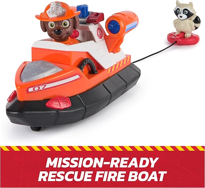 Paw Patrol Fire Rescue: Zuma Rescue Fire Boat with Action Figure, Launching Lifesaver, Raccoon & Toy Boat, Kids Toys for Boys & Girls Ages 3 and Up