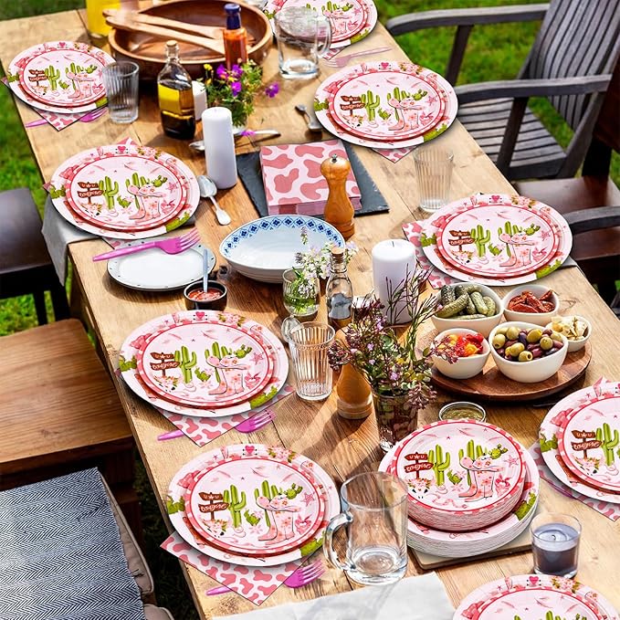 180PCS Cowgirl Party Supplies Serve 60, Western Party Paper Plates and Napkins Set for Pink Cowgirl Rodeo Birthday Bachelorette Party Decorations, Includes Dinner Plates, Dessert Plates, Napkins