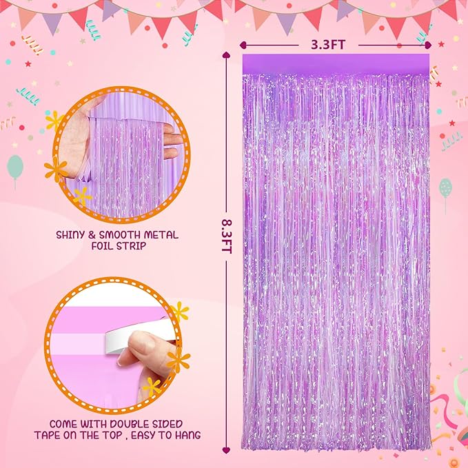 2Pack Iridescent Purple Party Backdrop Decorations,3.3x8.3ft Tinsel Curtain Birthday Decorations Foil Fringe Photo Booth Streamer Backdrop Iridescent Theme Xmas Bachelorette Graduation Party Decors