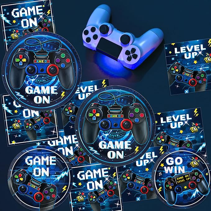 Video Game Birthday Decorations, Level Up Party Supplies Includes Plates, Napkins, Forks, Banner, Tablecloth for Boys Gamer Birthday Party Decorations, Serves 24