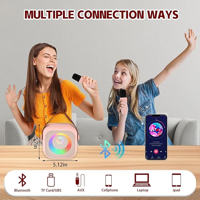 Mini Karaoke Machine for Kids Adults, Christmas Birthday Gift for Girls Age 3-12, Portable Bluetooth Karaoke Speaker with 2 Wireless Microphone, Girls Toys for 4, 5, 6, 7, 8, 9, 10, 11, 12+ Years Old