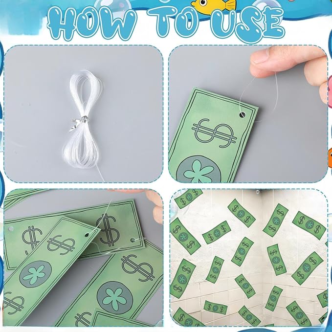 Preboun 24 Pcs Sponge Cartoon Themed Party Decorations 3.94 Inches Green Dollar Bills Hanging Swirls Cartoon Ocean Theme Hanging Decor Under the Sea Decoration for Baby Shower Birthday Supplies