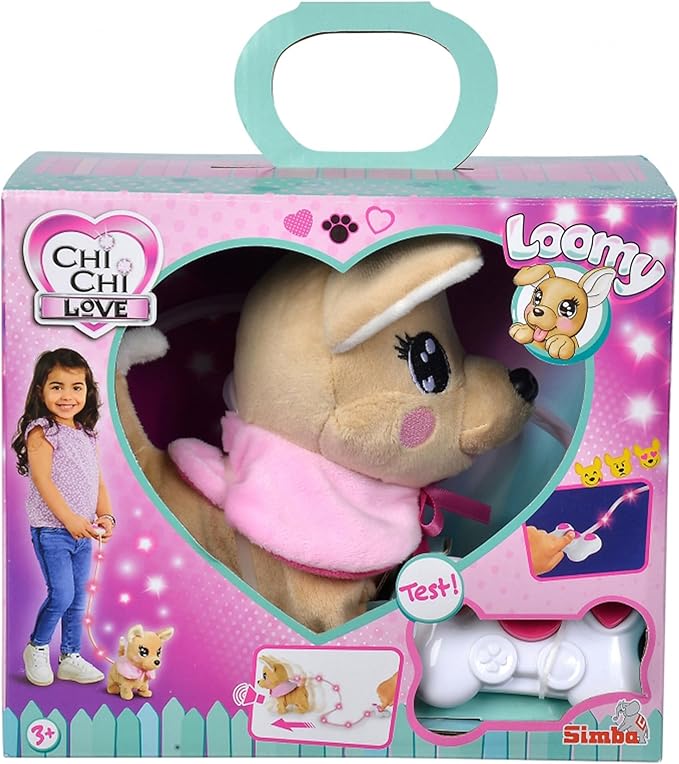 Simba 105893542 Chihuahua Chi Love Loomy/with Luminous Cable Control/can Run, bark and Wag The Tail / 20 cm/for Children from 3 Years, Pink