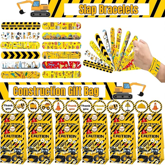208PCS Construction Birthday Party Favors,construction birthday party supplies,excavator birthday decorations-Available for 12 People.