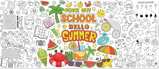 Jumbo End of School Year Coloring Activity Poster - Summer Fun Games DIY Drawing Color-in Paper 55.1 x 23.6 Inch Blank Doodle Art Banner, Home School Educational Event Party Supplies