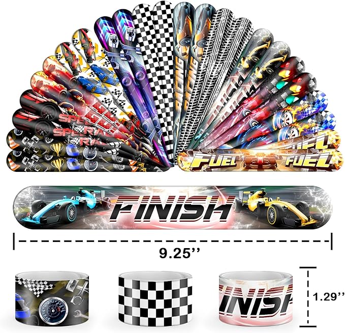 48PCS Race Car Party Bracelets Set | 24 Slap Bracelets + 24 Rubber Bracelets | SuperCar Silicone Wristbands Birthday Party Supplies, Classroom Rewards, Carnival Prizes