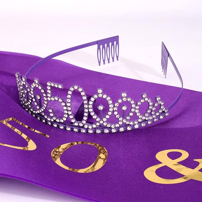 Purple 50th Birthday Decorations - Sash, Tiara, Crown & Party Favors