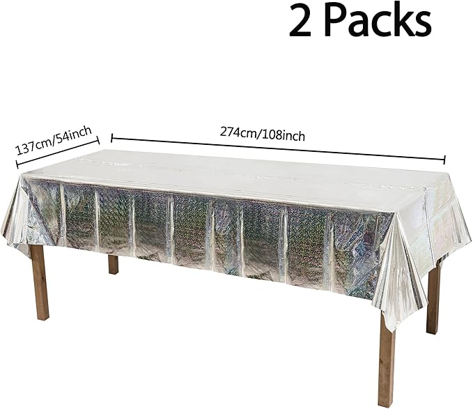 GREATRIL Party Table Cover Disposable Silver Table Cloths for Birthdays Ceremony Party Decorations Rectangle Tablecover 54'' x 108'' - 2 Packs