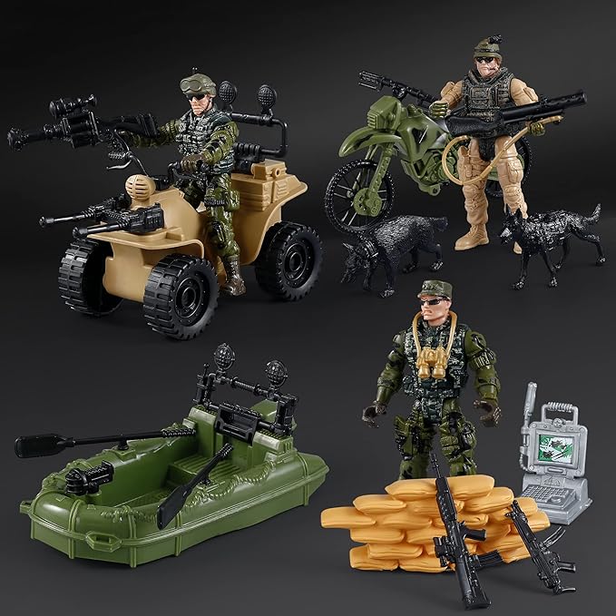 Mr.River US Army Men Action Figures Play Set, Toy Soldiers with Military Weapons Accessories for Kids Boys