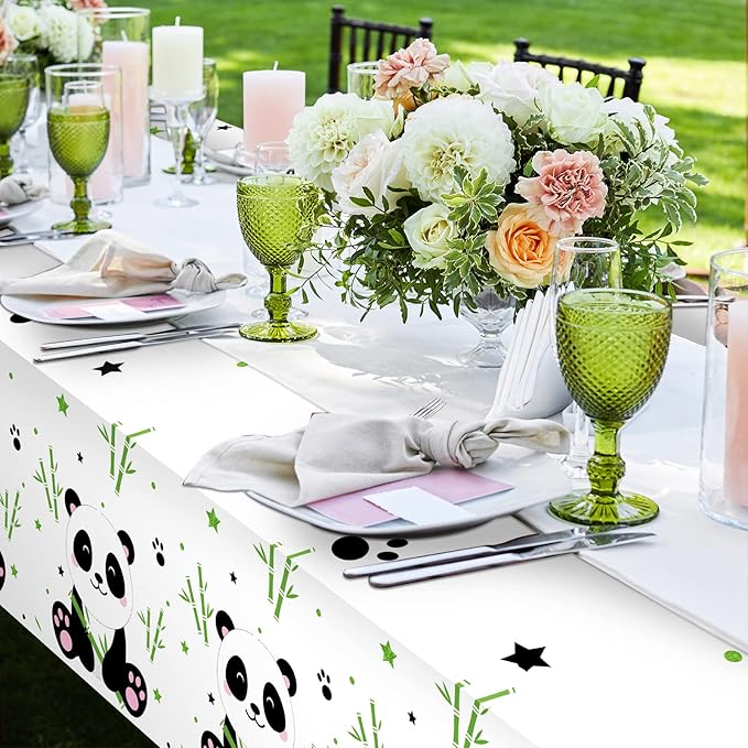 Coume 3 Pack Panda Birthday Party Decorations Panda Theme Tablecloth Favors Large Plastic Cute Table Cover for Kids Birthday Party Valentines Day Baby Shower Supplies, 54 x 108 Inches(Classic Style)