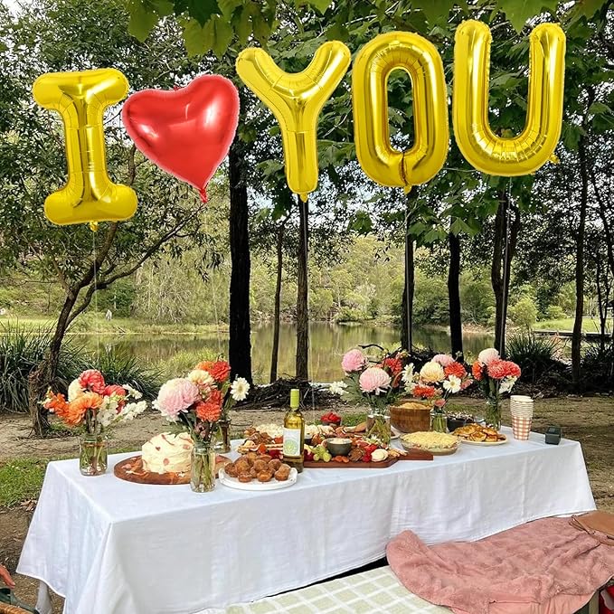 TONIFUL 40 Inch I Love You Balloons Big I Heart YOU Foil Letter Heart Shaped Balloons Decoration for Valentine's Day Wedding Bridal Shower Anniversary Engagement Party Supplies（Gold 5Pcs）