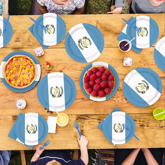 96Pcs Guatemala Flag Party Supplies Guatemalan National Flag Plates and Napkins White Blue Country Flags Tableware Set for School Sports Events Patriotic Festival Party Supplies，Serves 24