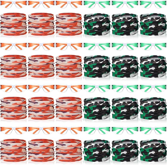 Xtinmee 48 Pcs Gun Party Supplies for Boy and Girls Includes Safety Glasses and Face Mask for Children Birthday Party Favors Teams Accessories (Orange,Green)