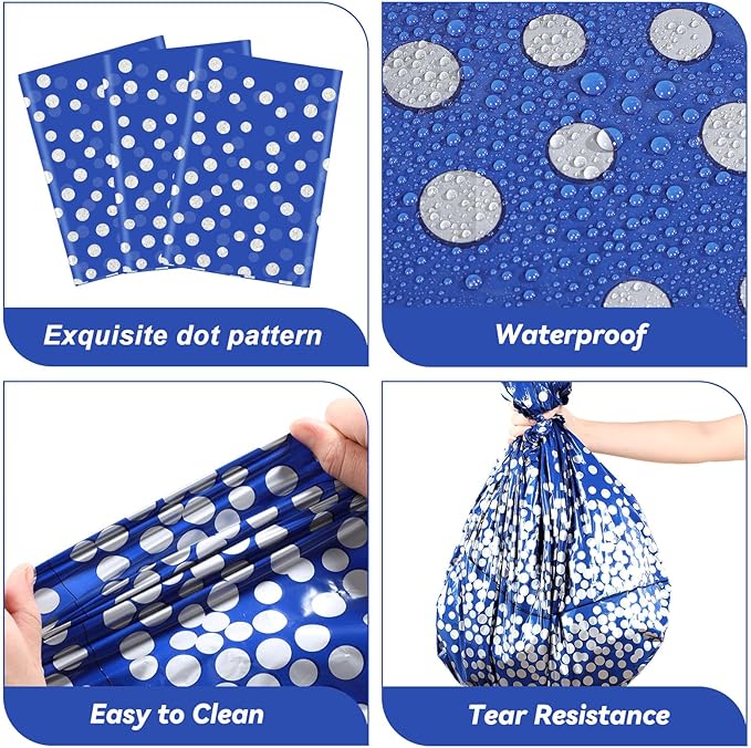 VitalCozy Round Dot Tablecloth 84 Inch Plastic Table Cover Polka Dot Confetti Tablecloths for Easter 2026 Graduation Prom Wedding Birthday Spring Party Supplies(Blue and Silver,3 Pcs)