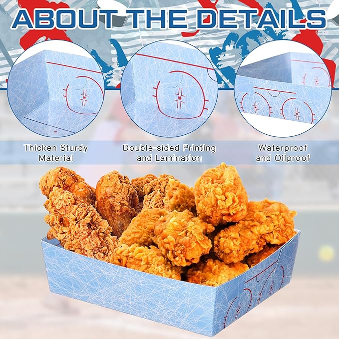 Teling 36 Pack Hockey Party Supplies Large 5 lb Hockey Plates Trays Bowls Paper Food Boats Disposable Nacho Serving Snack Trays for Sport Themed Birthday and Tailgate Party Decorations Favors