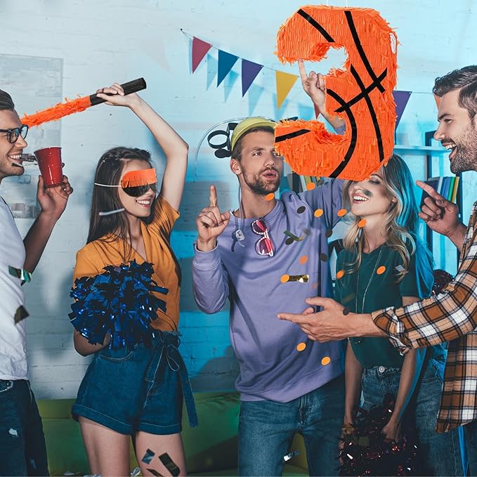 Soulchen Basketball Number 2 3 4 8 Pinata Basketball Party Decorations 16 Inch Piñata with Blindfold Stick and Confetti for Birthday Sports Theme Party Supplies Centerpiece(Number 3)