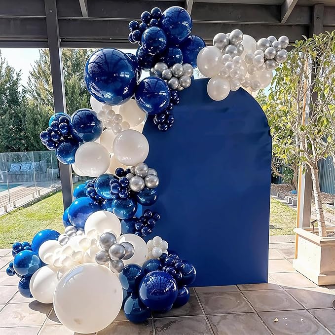 Blue White Silver Balloon Arch Kit with Explosion Star 4D Silver Foil Balloons Royal Blue Metallic Silver White Balloon Garland for Blue 2025 Graduation Decoration Birthday Baby Shower Party