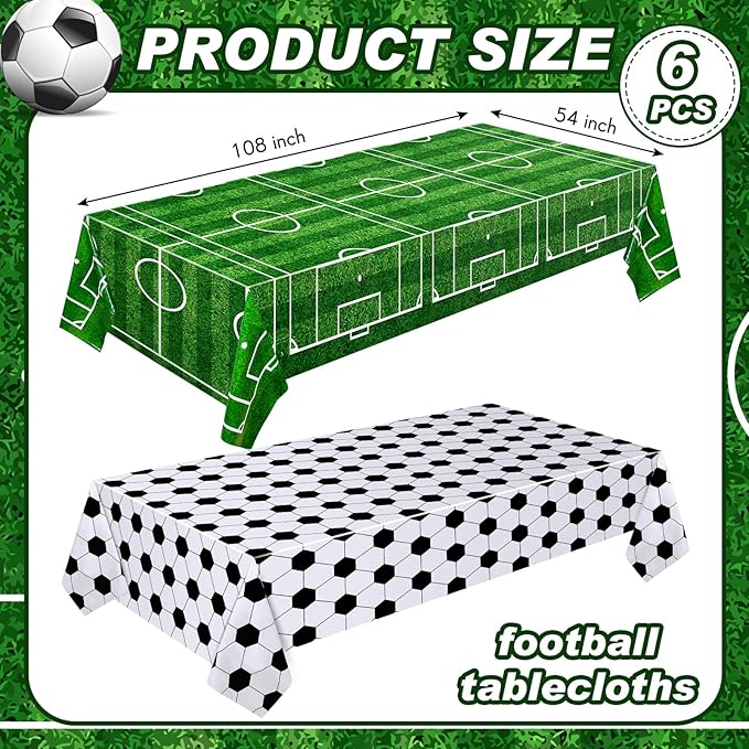 Mixweer 6 Pcs Soccer Plastic Tablecloth Party Decorations 54 x 108 Inch Disposable Plastic Table Cover for Soccer Birthday Party Decorations