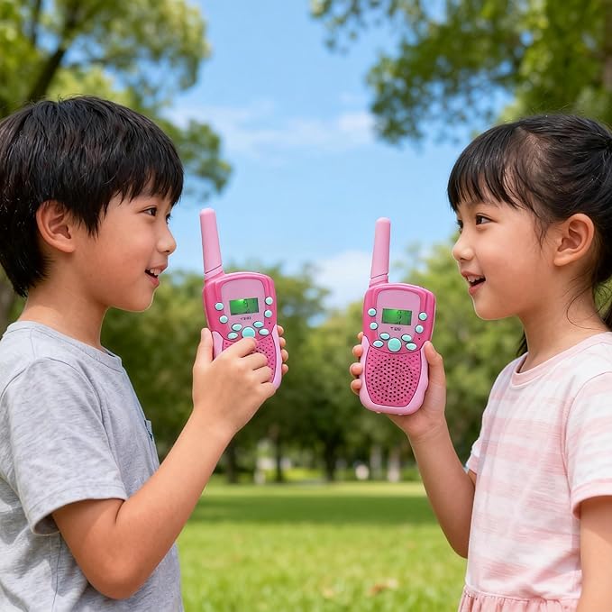 Kids Walkie Talkies T-388 Mini 2 Way Radio USB Rechargeable 22 Channels Long Range Toys for Boys Girls 3-12 Years Old Birthday Gift, Outdoor Adventures, Camping, Hiking (2 Pack, Pink)