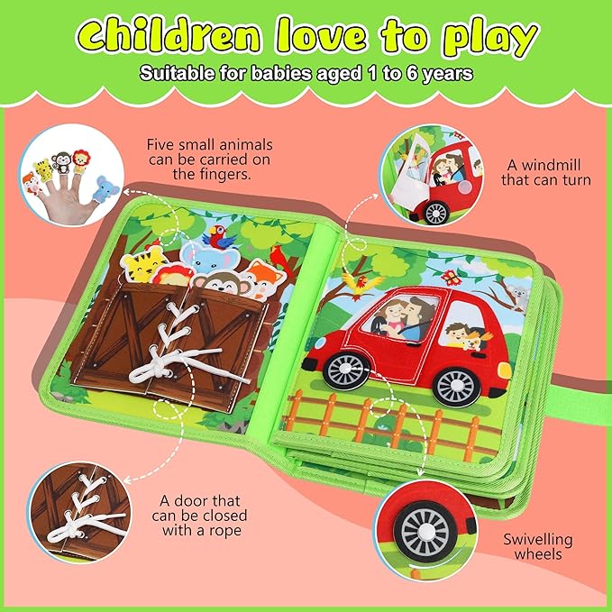 Busy Book for Toddlers 1-3 Montessori Toys for 1 2 3 Year Old - Farm Busy Board Educational Learning Sensory Toy for Boys Girls - Christmas Birthday Gifts for Toddlers Travel Toys for Airplane Car