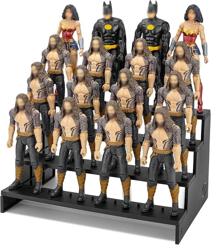 SIXPOINTS 6 inch Action Figure Display Shelf With Peg,4 Tier Toy Collectibles Organizer, Compatible with 1/12 Marvel Legends /DC/ GI Joe/ MOTU Figure Toy (6 inch-Black)