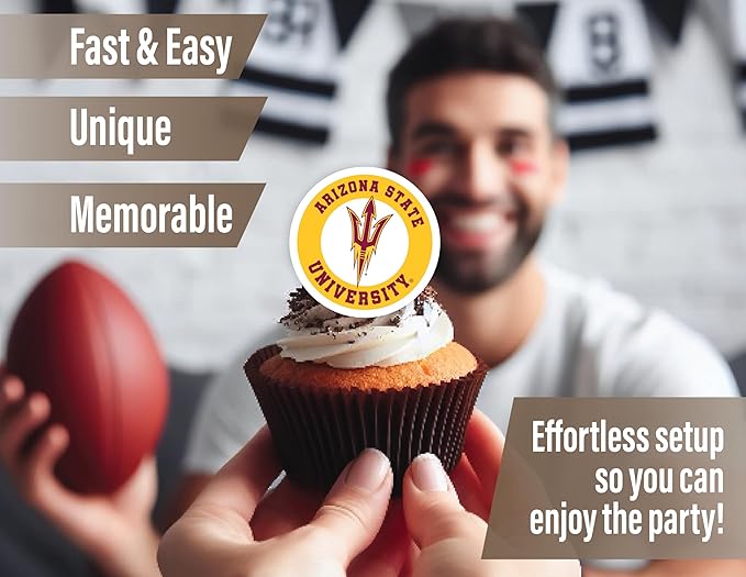 Arizona State Cupcake Topper Party Supplies for ASU Football, Birthday, Graduation Party Decorations (24 Pieces) (Arizona State Sun Devils)