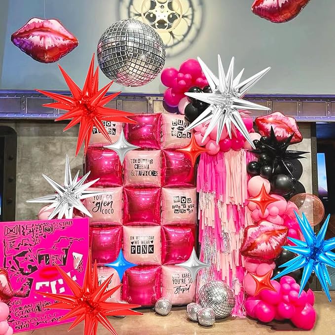 20 Pcs Star Balloons 27”22”Explosion Foil Balloons- Spike Balloon and Four Pointed Star Balloon for Party Supplies 4th of July Decorations Christmas Birthday Wedding Photo Booth (Silver Red Blue)