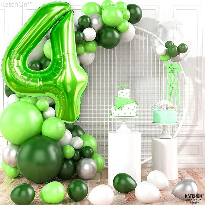 KatchOn, Light Green Number 4 Balloons - 40 Inch | Green 4 Balloon Number for Birthday Party Decorations | Lime Green Balloon for Dinosaur Birthday Decorations 4 Year Old Boy | Anniversary Decoration