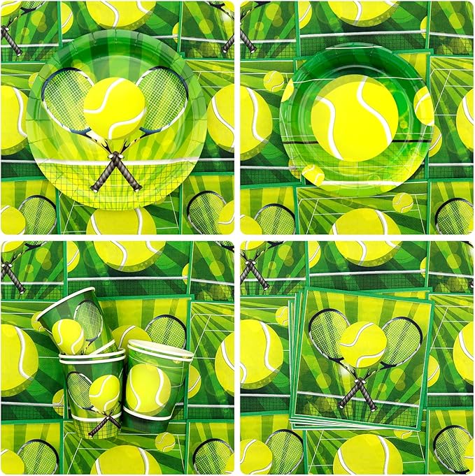 Tennis Party Decoration - Tennis Birthday Party Tableware Supplies Includes Plates, Cups, Napkins, Tablecloth, Straws (20)