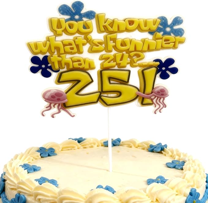 "What's Funnier Than 24? 25!" Cake Topper for 25th Birthday, Cartoon Character Themed Cake Decorations, Novelty 25th Bday Party Supplies for Men Women, Under The Sea Theme