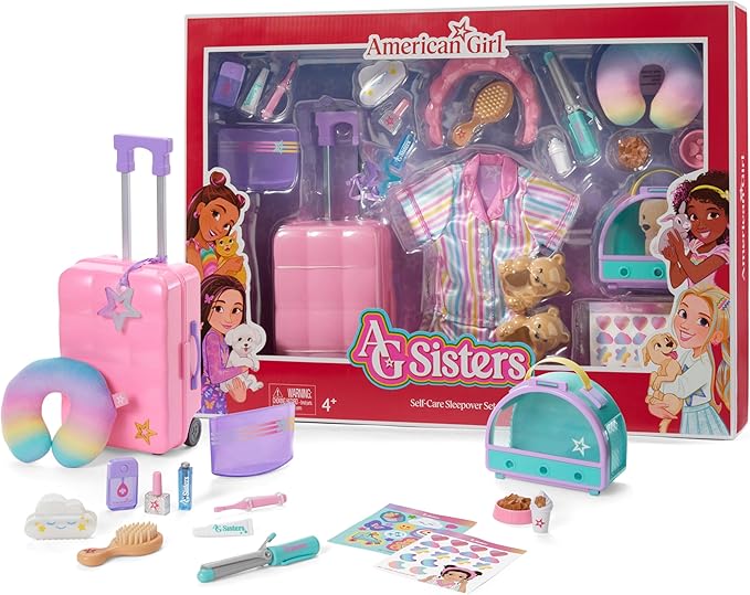 American Girl, AG Sisters Self-Care Sleepover Set, Doll Playset, for 14.5-inch Dolls, 22 pcs, for Ages 4+