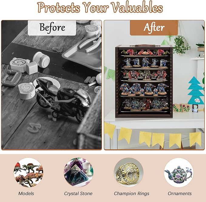 Miniature Display Case Display Cases for Collectibles Miniatures Storage Case Display Shelves Shelf for Collectibles for Mini Action Figures Valuable Collectibles or Crystal Stone (Black)