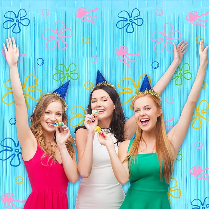 4 Pack Party Backdrop Decoration Foil Fringe Curtains for Girls Birthday Baby Shower Decorations Bridal Shower Bachelorette Party Decor Supplies 3.2ft X 8.2ft (Cartoon Birthday)