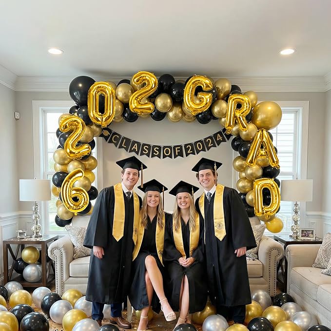 2026 Congrats Grad Balloons, 16 Inch Metallic Gold 2026 GRAD Foil Balloons Banner Sign for Graduation Decorations 2026, College High School Class of 2026 Graduate Congratulations Party Decor Supplies