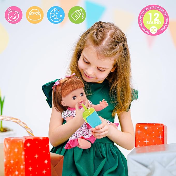 Baby Doll Toys Set, 14" Doll Toys, 25Pcs Dolls Care Toy Playset, Toddlers Toy Dolls Set Incl Cradle Crib, High Chair, Milk Bottle, Pacifier, Diaper, Baby Gift for Age 3 4 5 6+ Years Old Girls Boys