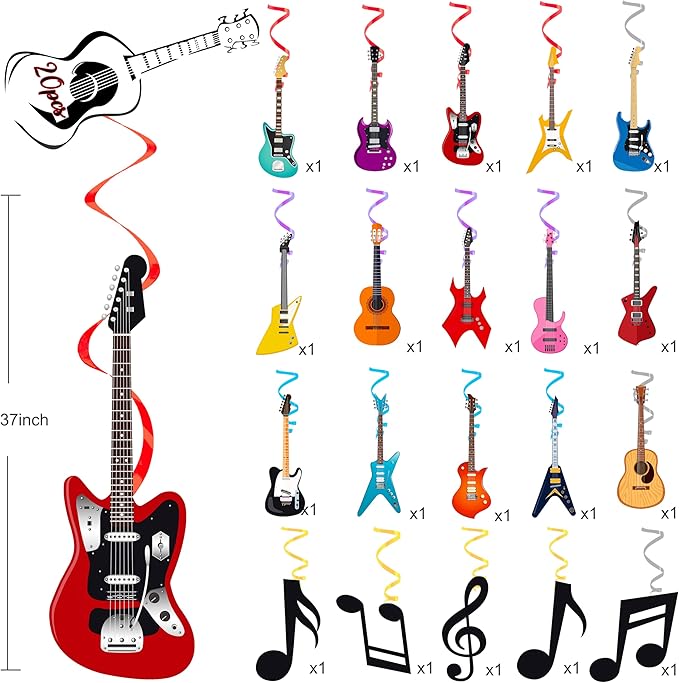 20PCS Guitar Party Hanging Swirls Decorations for Guitar Theme Birthday Party Hanging Booth Props Musical Instrument Hanging Swirls for Music Note Baby Shower Supplies