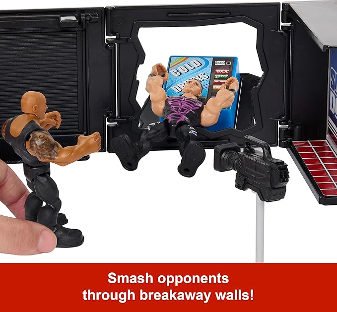 Mattel WWE Knuckle Crunchers 2-in-1 Microphone & Playset with Action Figure & 2 Accessories, Final Boss Set with 3.25-inch The Rock