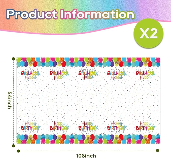 Happy Birthday Tablecloth 54×108 Inch, Colorful Balloon Plastic Table Cover, Waterproof Disposable Birthday Party Tables Decoration, Cute Table Cloth for Kids Birth Day Celebration