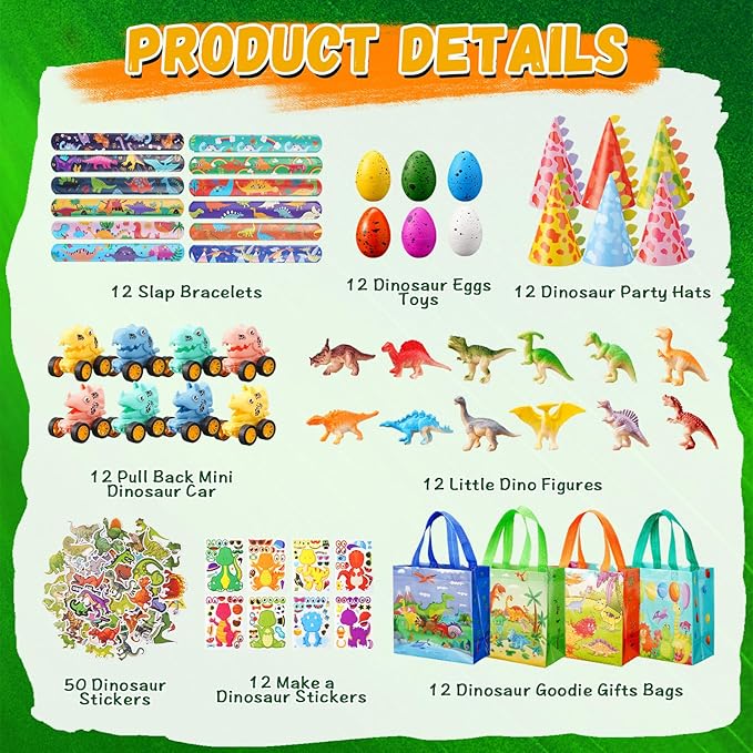 Vanblue 134Pcs Dinosaur Party Favors Dinosaur Birthday Party Decorations Goodie Bags Stuffers Fillers for Kids Birthday, Themed Party Supplies Classroom Rewards Gifts for Boys