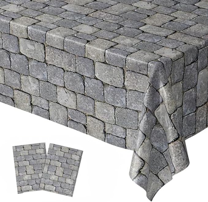 Blue Orchards Stone Wall Table Covers (Pack of 2) - 54"x108" XL - Medieval Party Decorations, Knight Themed Party Supplies, Castle Parties, Stone Wall, Knight Birthday Decoration