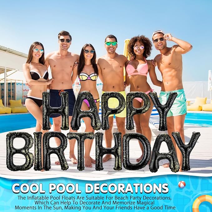 Shappy 20'' Happy Birthday Pool Large Floating Letter Balloons with Adhesive Dots Inflatable Pool Decorations for Summer Birthday Party