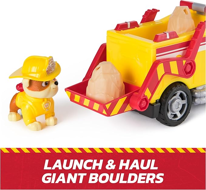 Paw Patrol Fire Rescue: Rubble Rescue Fire Dump Truck with Action Figure, Projectiles, and Toy Truck, Kids Toys for Boys & Girls Ages 3 and Up