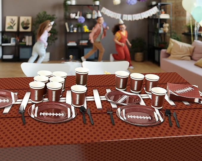 Oudain 6 Pcs Football Party Decorations Disposable Tablecloth 108 x 54 Inches Plastic Rectangle Table Covers Sport Themed Table Cloth for Football Rugby Day Birthday Party Supplies Favors