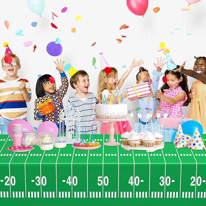 WNINK 4 Pack Football Tablecloths Party Decorations, Plastic Table Cover for Football Themed Birthday Party Football Games Decorations - 54 X 108 Inch