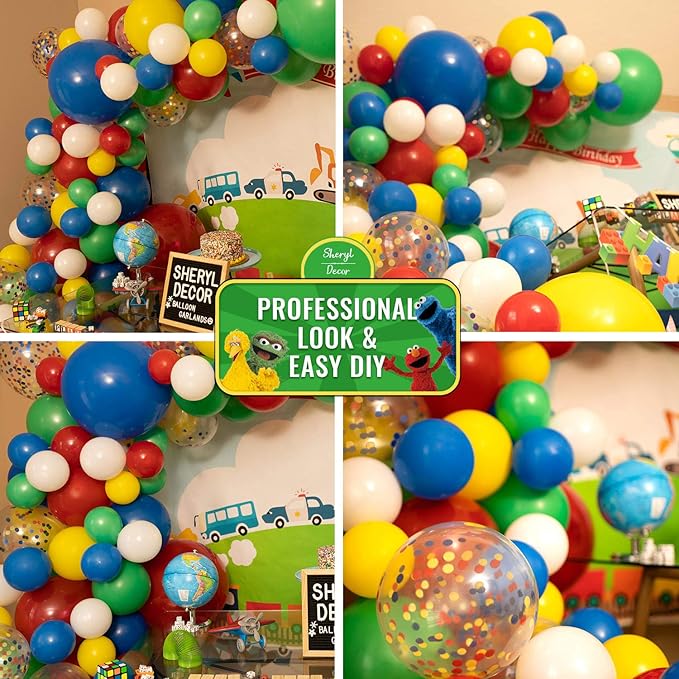 ALL-IN-1 Lego Balloon Arch Kit & Garland – Red, Blue, Green Balloons in Small & Large Sizes – Primary Colors for Circus, Carnival, Rainbow, Boys Birthday Party Supplies & Decorations