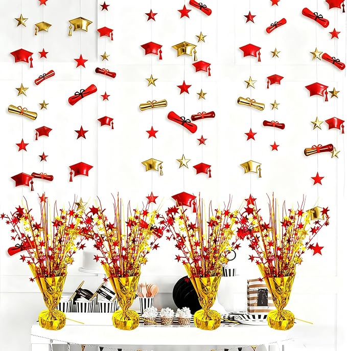6 Pack Metallic Foil Spray Table Centerpiece Decoration Star Brust Glitter Table Topper Decor for Birthday Circus Casino Graduation Christmas New Year's Eve Party Supplies Red Gold