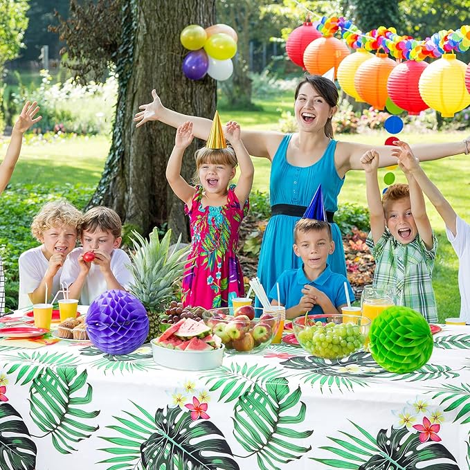 Tatuo 3 Pieces Hawaiian Luau Party Tablecloth Palm Leaves Table Cloth 54 x 108 Inches Plastic Disposable Table Decorations for Summer Pool Beach Cocktail Aloha Safari Jungle Party Supplies