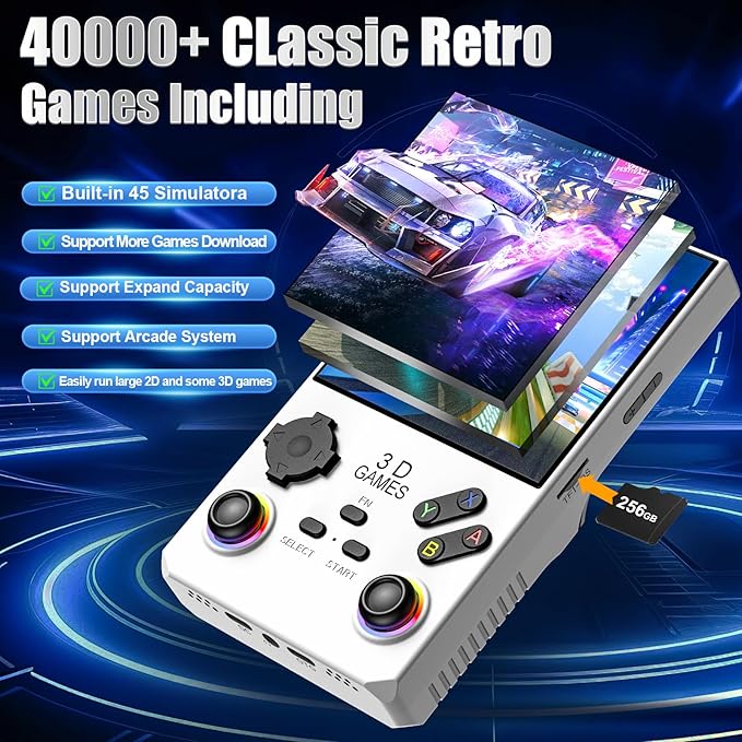 2026 V40MAX Upgraded Retro Handheld Game Console, Built in 40,000+Classic Games, 40+Simulators, Linux System, 4.0-inch 4K HD IPS Screen Video Player, 256GB, Portable Pocket Arcade Console(White)