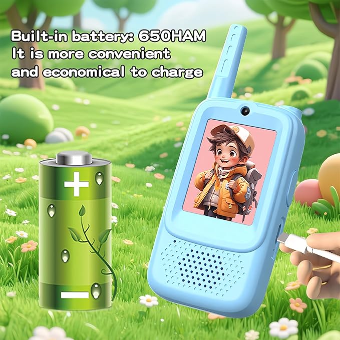 Video Walkie Talkies for Kids, 2 Pack Rechargeable Kids Walkie Talkies with Screen Display, Long Range Two-Way Radios with Voice Effects, Indoor Outdoor Camping Gift (Blue & Pink)